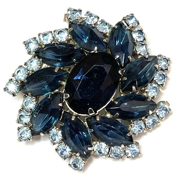 VINTAGE Brooch 2" Blue Rhinestone Vtg High End Costume Jewelry Pin Lot  A17 - Picture 1 of 5